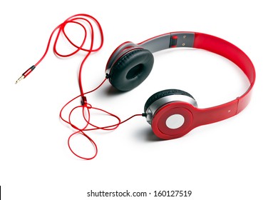 Red Headphones On White Background