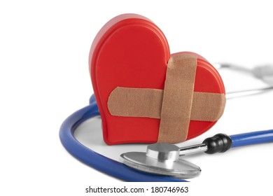 Red Heart With Band Aid And Stethoscope 