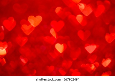 Red Heart Bokeh Background. Valentines Day Texture.