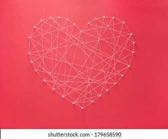 Red Heart Created By Pins And Threads