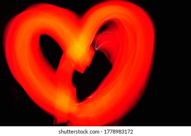 Red Heart Light Painting Black Background