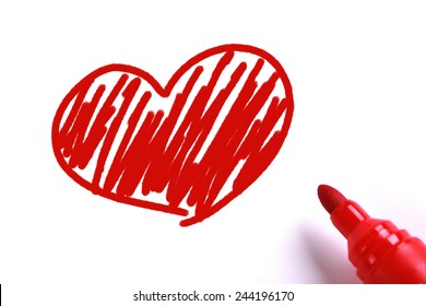 Red heart and red marker white background 