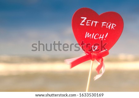 Red Heart on the Beach with Text ZEIT FÜR MICH means TIME FOR ME