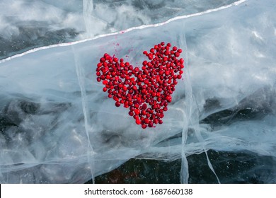 Red Heart On Blue Baikal Ice