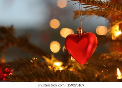 Red Heart On A Christmas Tree