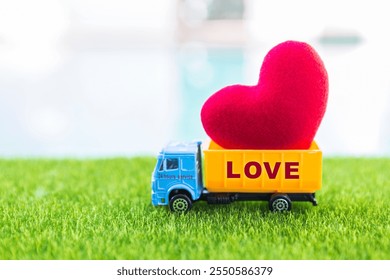 Red heart on love truck with space on blurred background, love and romance, valentine background idea - Powered by Shutterstock