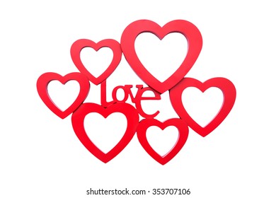 Red Heart Photo Frame On White Background