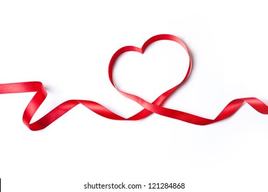 Red Heart Ribbon, On White Background