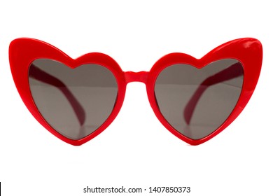 Red Heart Shape Cat Eye Sunglasses Isolated On White - Front View