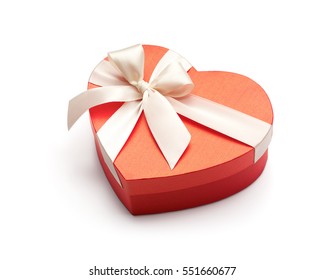 Red heart shape gift box isolated on white background