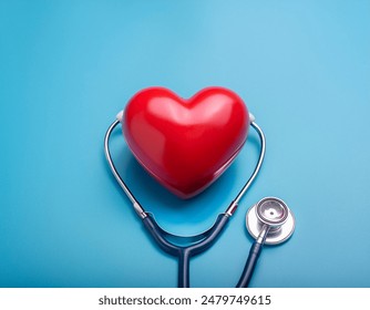 Red heart shape with a stethoscope on a blue background