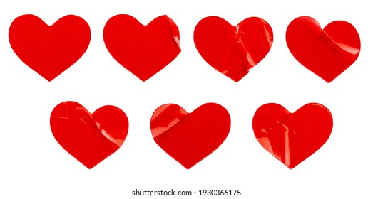red heart shape sticker set isolated on white background