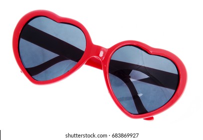 Red Heart Shaped Glasses Isolated On White Background