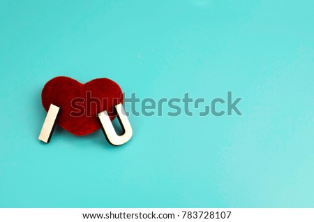 Red Heart Word Love Against Turquoise Stock Photo Edit Now