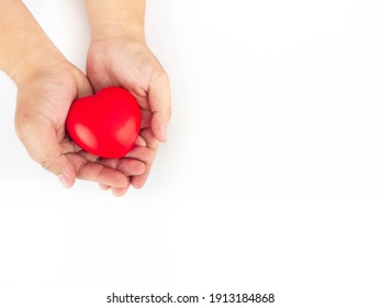 A Red Heart Wrapped On Both Hands On A White Background