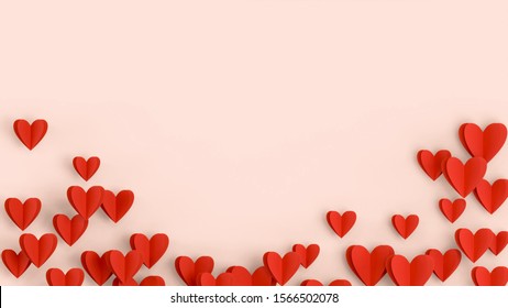 Red hearts background, paper cut romantic concept, top view. Beautiful cute hearts on pastel pink table flat lay composition. Valentines Day greeting card concept. Mothers Day anniversary design. - Shutterstock ID 1566502078