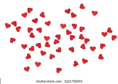 Red hearts on white background. Flat lay. Copy space. View from above.