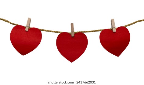 Red hearts shape paper cut hanging isolated on white background, valentine day decoration design concept - Powered by Shutterstock