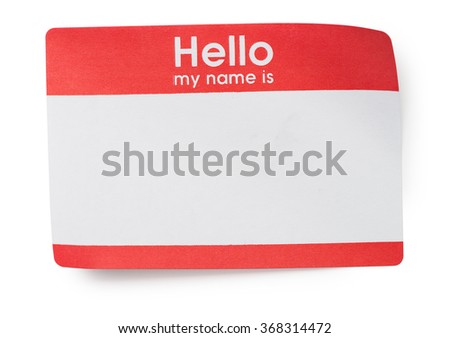 Red Hello Name Tag on White