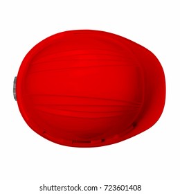 Red Helmet Isolated On White Background With Clipping Path Top View.