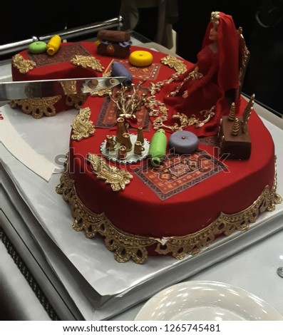 Red henna cake with barbie in azerbaijan.Wedding day
