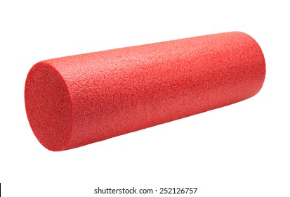 Red High Density Foam Exercise Roller isolated on white.