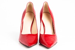 Red High Heel Shoes Isolated On A White Background. 