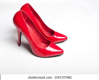 Red High Heel Stilleto Shoes Isolated On White Background