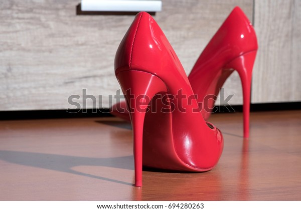 Red High Heels Bedroom Stock Photo Edit Now 694280263