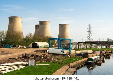 Red Hill Marina, Nottinghamshire, UK 03 31 2021 Riverside marina near a power station