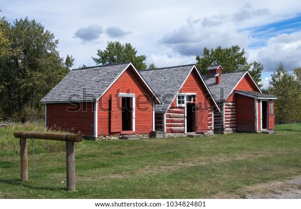 Red Historic Cowboy Cabins On Ranch Stock Photo Edit Now 1034824801