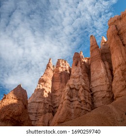 The Red Hoodoos Of Bryce Canyon, Utah. Also Known As Tent Rocks, Fairy Chimneys Or Earth Pyramids. 