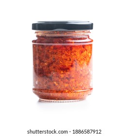 Red hot chili paste in jar isolated on white background. - Powered by Shutterstock