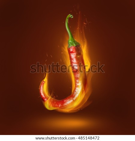Red hot chili pepper with flame