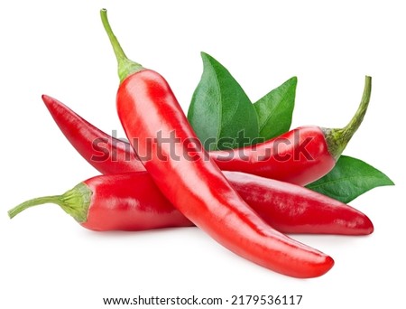 Red hot chili pepper with leaf. Chili on white background with clipping path. As design element.