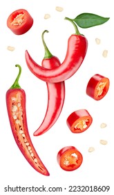 Red hot chili pepper with leaves clipping path. Chili pepper isolated on white background. - Shutterstock ID 2232018609