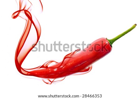 red hot chili pepper with smoke on white background. Traditional spicy and national food