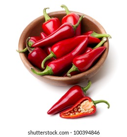 Red Hot Chili Peppers In Bowl Over White Background