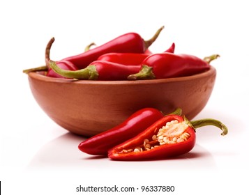 Red Hot Chili Peppers In Bowl On White Background