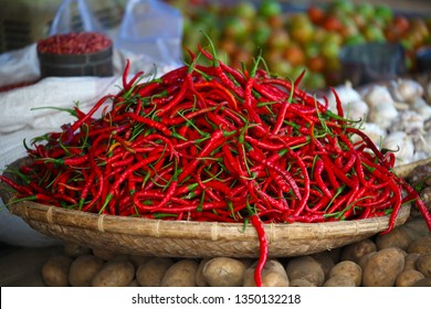 red hot chili peppers for sale at market in asia