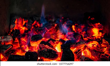Red Hot Embers, Burning With Blue Extremely Hot Flames
