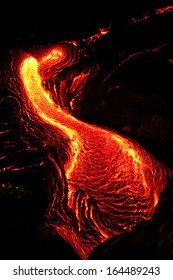 Red Hot Lava Flow At The Big Island Of Hawaii