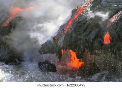 Red Hot Lava Flow Of Kilauea Volcano Hawaii