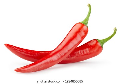 Red hot natural chili pepper. Chili clipping path. Organic fresh chili pepper isolated on white. Full depth of field