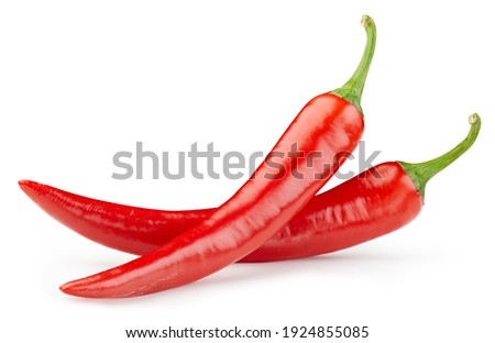 Red hot natural chili pepper. Chili clipping path. Organic fresh chili pepper isolated on white. Full depth of field