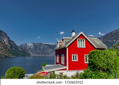 Red House At Aurlandsfjord In Norway