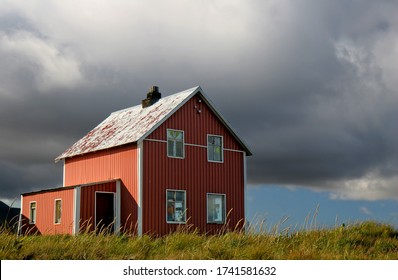 Red House Iceland Cloudy Landscape