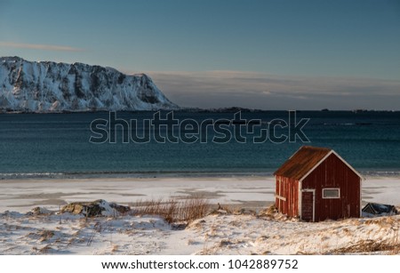 Red House on Lofoten's Beach Stock photo © 