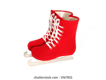 Red Ice Skates With White Laces Isolated Over White