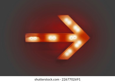 Red illuminated arrow on a wall in grey ambiance